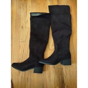 City classified micro suede over the knee block heel boots